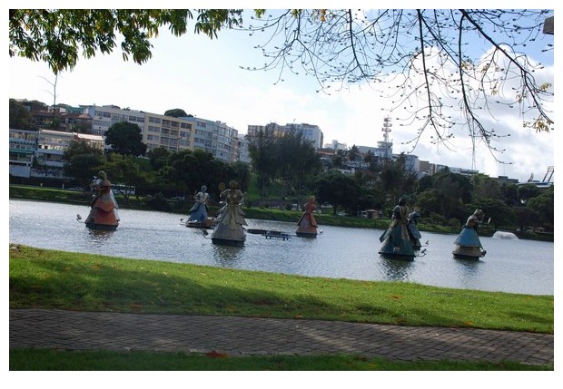 floating Orisha statues in Digue de Torrero lake in Salvador de Bahia