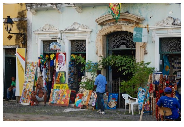 Street shops selling paintings in Pelorinho, Salvador do Bahia, Brazil