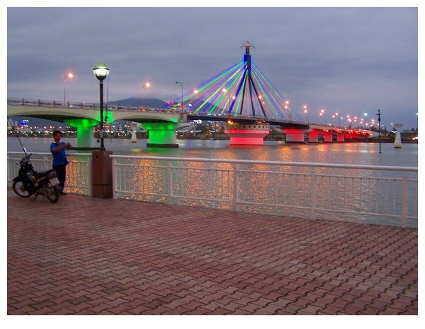 Colourful lights on Han river, Danang, Vietnam