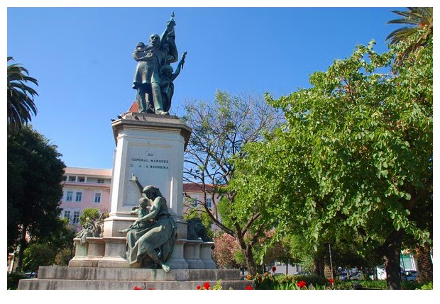 statues in a park in old lisbon