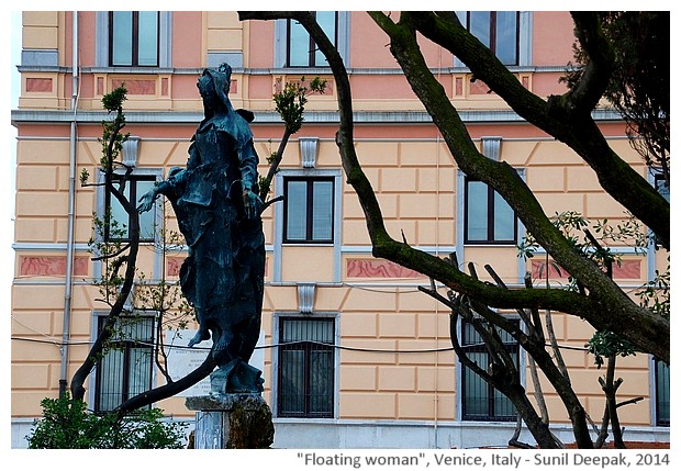 Sculpture, woman, Venice railway station, Italy - images by Sunil Deepak, 2014