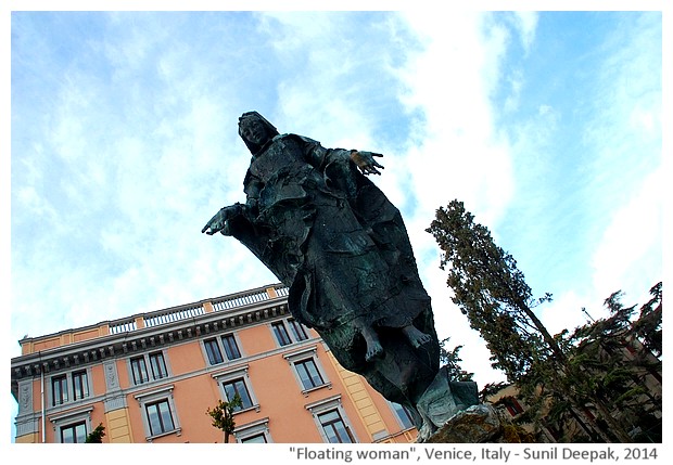 Sculpture, woman, Venice railway station, Italy - images by Sunil Deepak, 2014