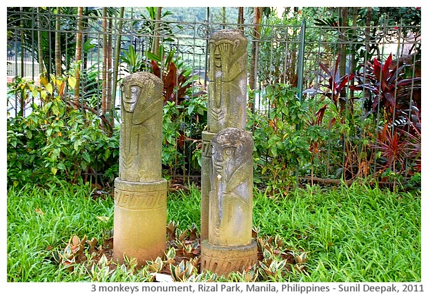 Gandhi's 3 monkeys, Rizal park, Manila, Philippines - images by Sunil Deepak, 2011