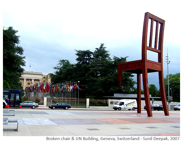 Geneva - broken chair and Placa of Nations