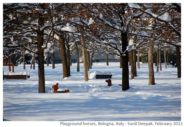 Wood horses in the park, Bologna, Italy - images by Sunil Deepak, 2013