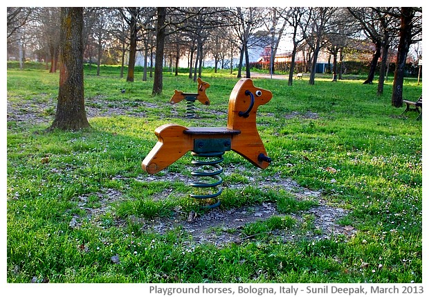 Wood horses in the park, Bologna, Italy - images by Sunil Deepak, 2013