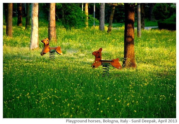 Wood horses in the park, Bologna, Italy - images by Sunil Deepak, 2013