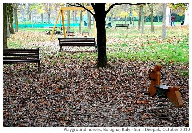 Wood horses in the park, Bologna, Italy - images by Sunil Deepak, 2013