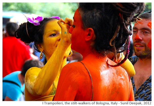 I Trampolieri, the stilt-walkers of Bologna - images by Sunil Deepak, 2012-13