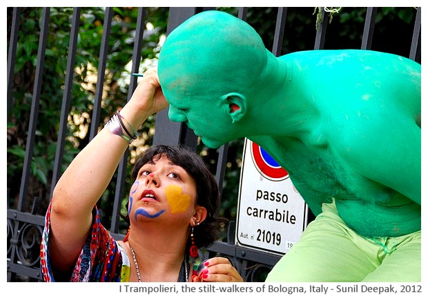 I Trampolieri, the stilt-walkers of Bologna - images by Sunil Deepak, 2012-13