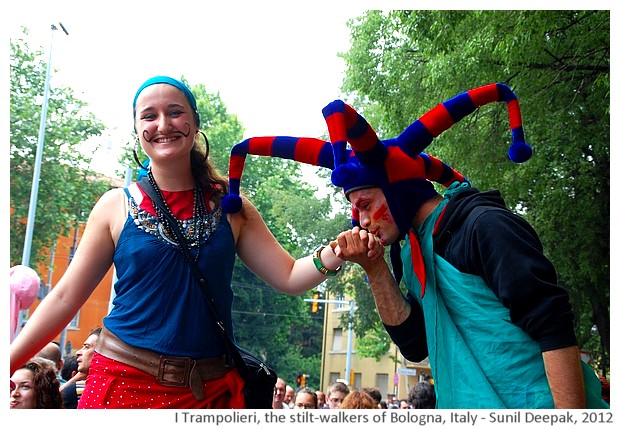 I Trampolieri, the stilt-walkers of Bologna - images by Sunil Deepak, 2012-13