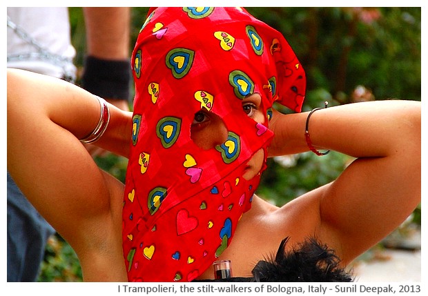 I Trampolieri, the stilt-walkers of Bologna - images by Sunil Deepak, 2012-13