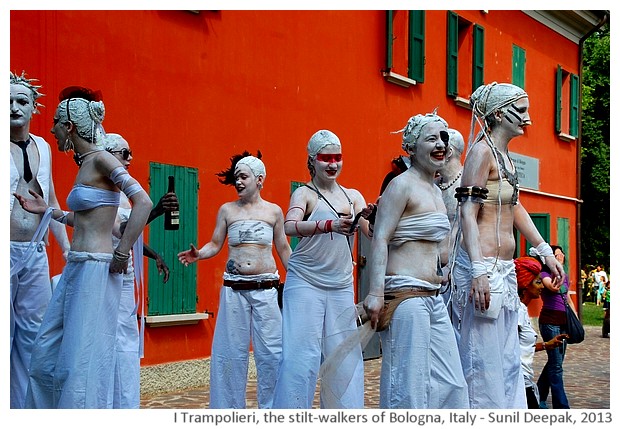 I Trampolieri, the stilt-walkers of Bologna - images by Sunil Deepak, 2012-13