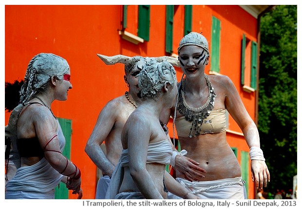 I Trampolieri, the stilt-walkers of Bologna - images by Sunil Deepak, 2012-13