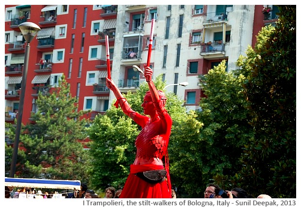 I Trampolieri, the stilt-walkers of Bologna - images by Sunil Deepak, 2012-13