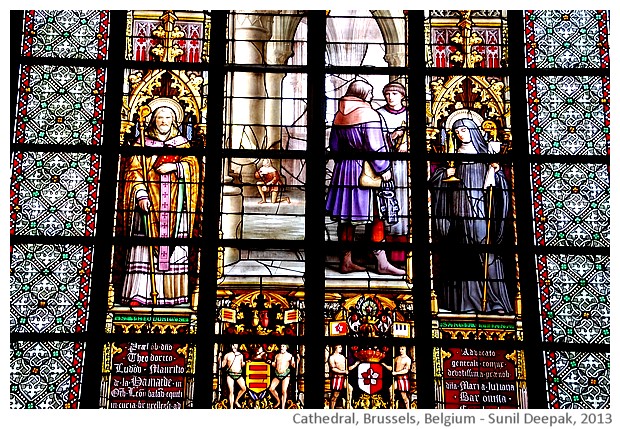 Stained glass windows, cathedral, Brussels, Belgium - images by Sunil Deepak, 2013