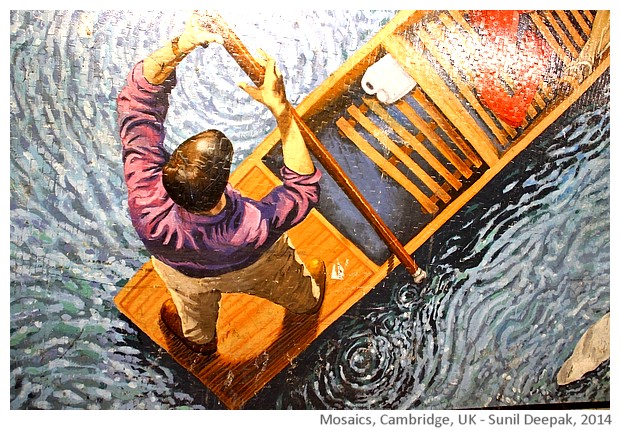 Mosaic art - boats, Cambridge, UK - images by Sunil Deepak, 2014