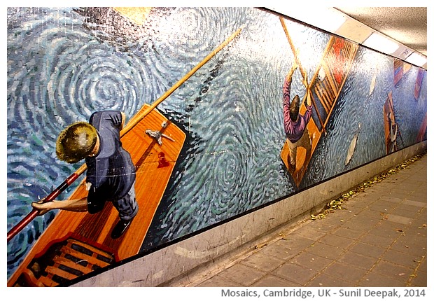 Mosaic art - boats, Cambridge, UK - images by Sunil Deepak, 2014