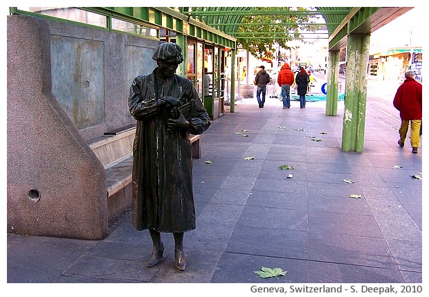 Woman at bus stop statue, Geneva, Switzerland - S. Deepak, 2010