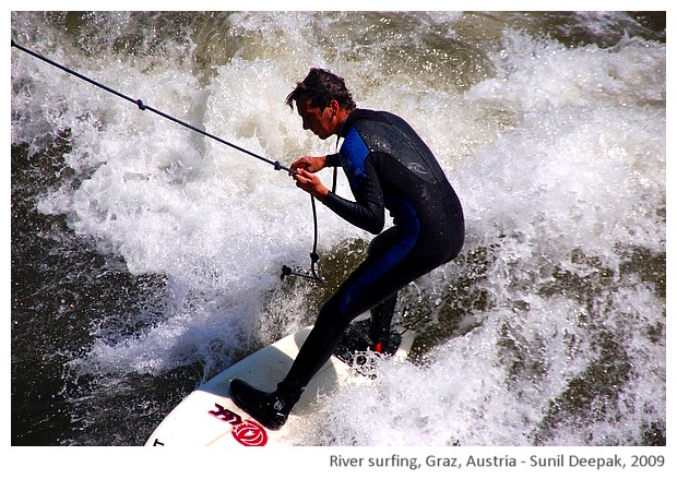 River surfing, Graz, Austria - images by Sunil Deepak, 2009