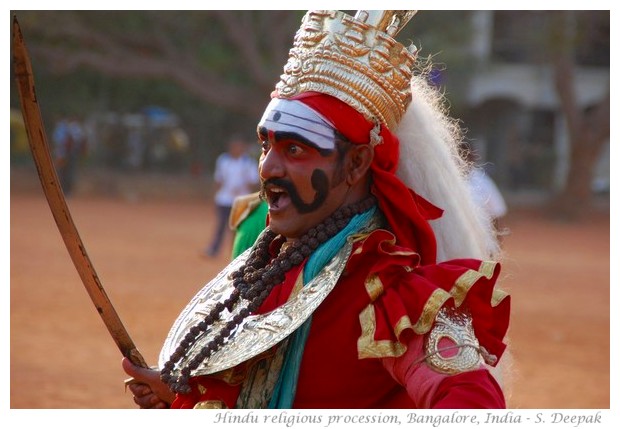 Traditional dancers in Hindu religious procession - images by S. Deepak