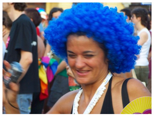 People dressed in blue at Bologna gay lesbian bisexual transgender pride parade, 2008