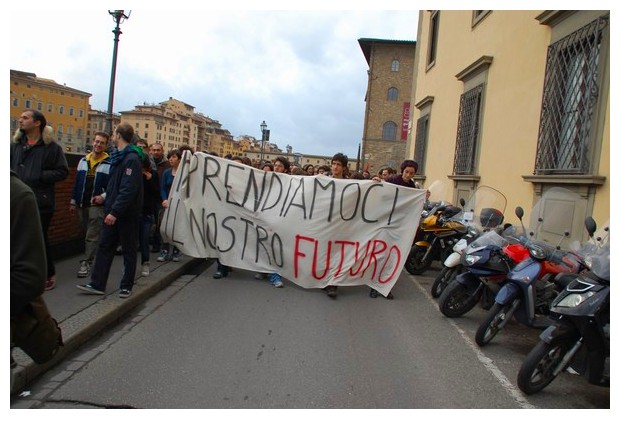 Students in a protest march in Florence, Italy, Dec 2010