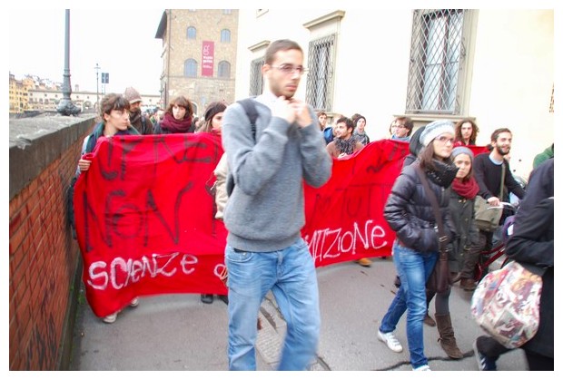 Students in a protest march in Florence, Italy, Dec 2010