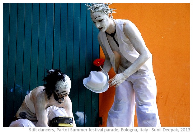 Stilt dancers, Par Tot summer parade, Bologna, Italy - images by Sunil Deepak, 2013