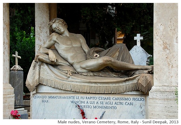 Sculptures of men, Verano cemetery, Rome, Italy - images by Sunil Deepak, 2013