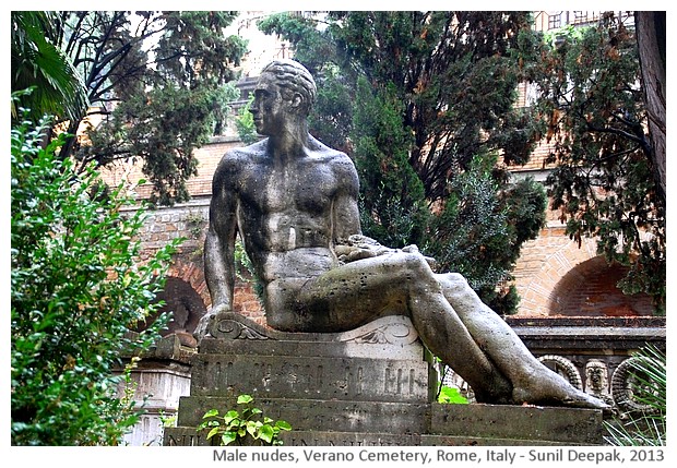 Sculptures of men, Verano cemetery, Rome, Italy - images by Sunil Deepak, 2013