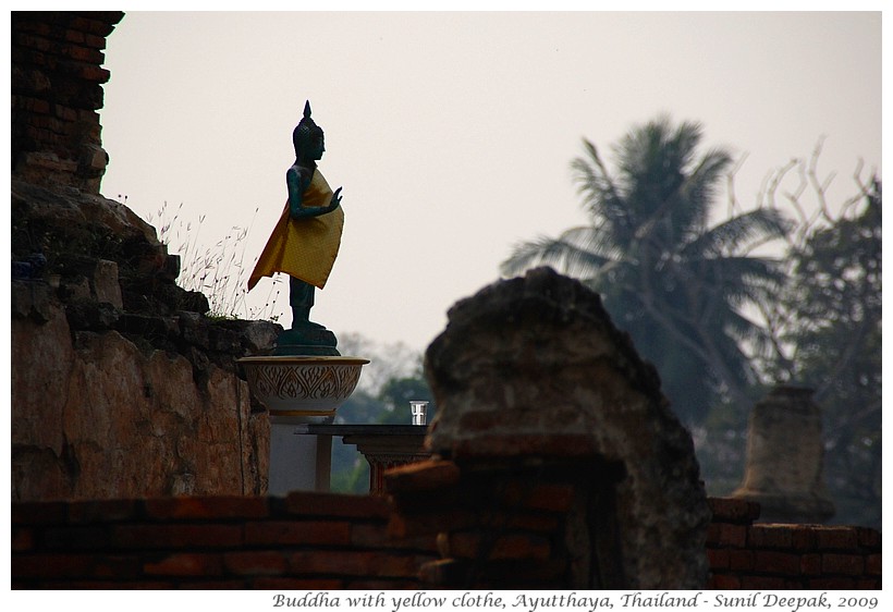 Buddha statues draped in yellow, Ayutthaya, Thailand - Images by Sunil Deepak