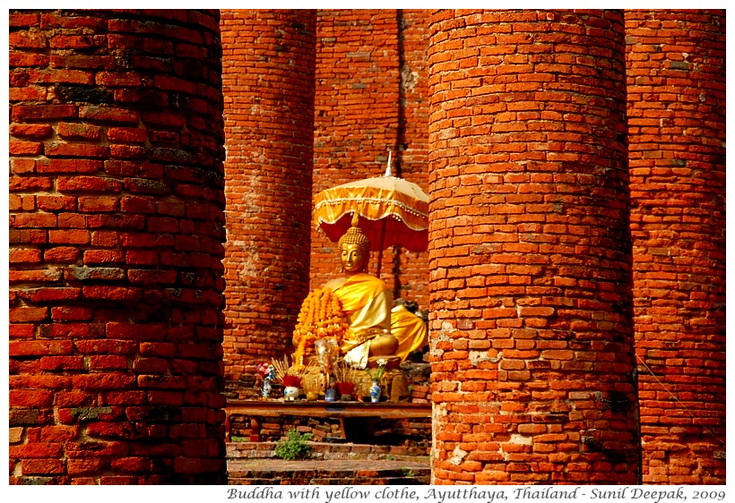 Buddha statues draped in yellow, Ayutthaya, Thailand - Images by Sunil Deepak