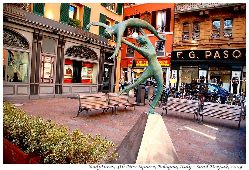 Sculptures in Piazza 4 Novembre, Bologna, Italy - Images by Sunil Deepak