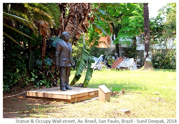 Statue & occupy wall street, San Paulo, Brazil - Images by Sunil Deepak, 2014