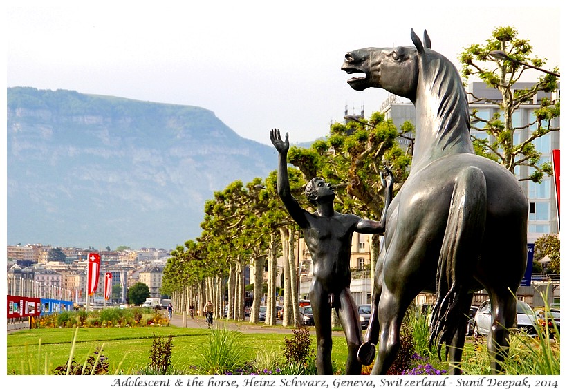 Adolescent & the horse, sculpture by Heinz Schwarz, Geneva, Switzerland - Images by Sunil Deepak