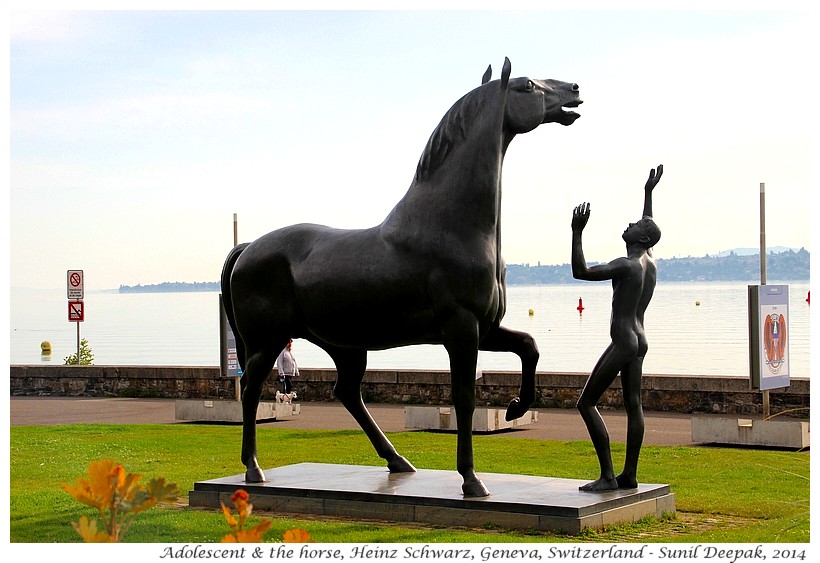 Adolescent & the horse, sculpture by Heinz Schwarz, Geneva, Switzerland - Images by Sunil Deepak