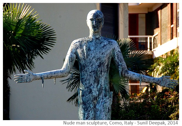 Nude man with open arms, Como, Italy - Images by Sunil Deepak, 2014