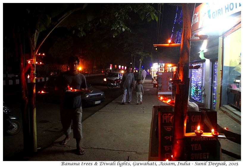 Diwali lights on banana trees, Guwahati, Assam, India - Images by Sunil Deepak