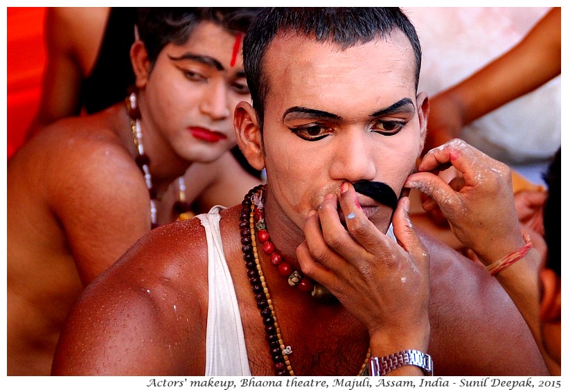 Actors makeup, Bhaona traditional theatre, Majuli, Assam, India - Images by Sunil Deepak