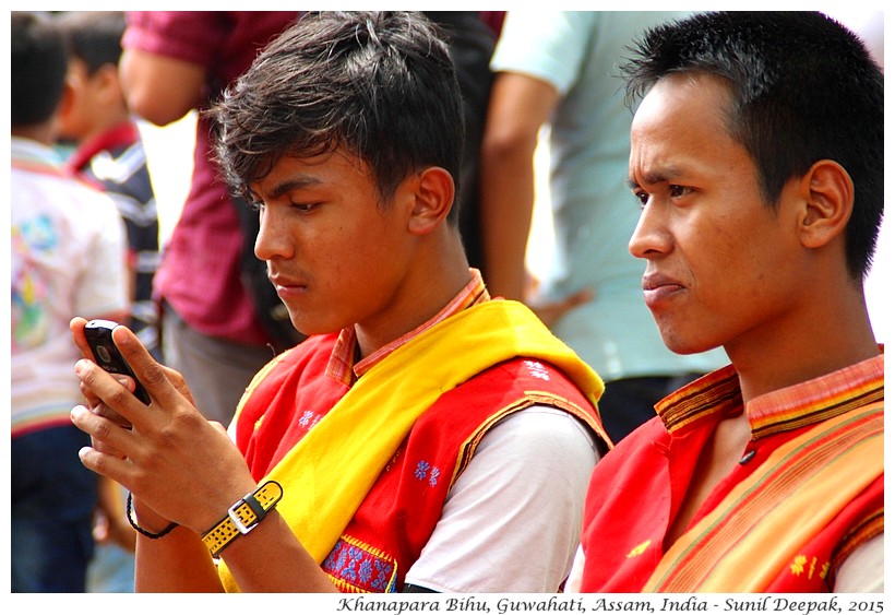 Young dancers-musicians wait for traditional Bihu festivities, Guwahati, Assam, India - Images by Sunil Deepak