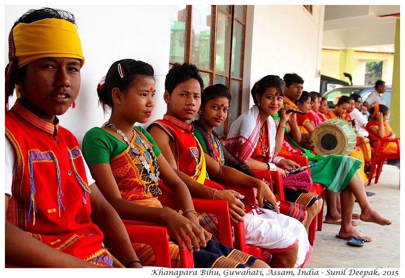 Young dancers-musicians wait for traditional Bihu festivities, Guwahati, Assam, India - Images by Sunil Deepak