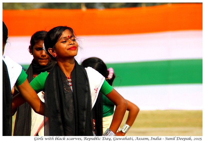 Dancing Girls with black scarves, Guwahati, Assam, India - Images by Sunil Deepak