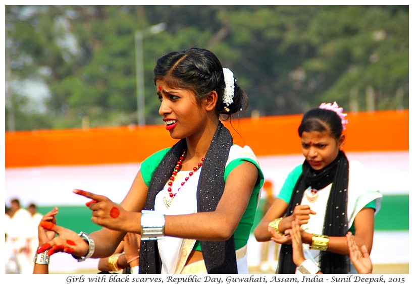 Dancing Girls with black scarves, Guwahati, Assam, India - Images by Sunil Deepak