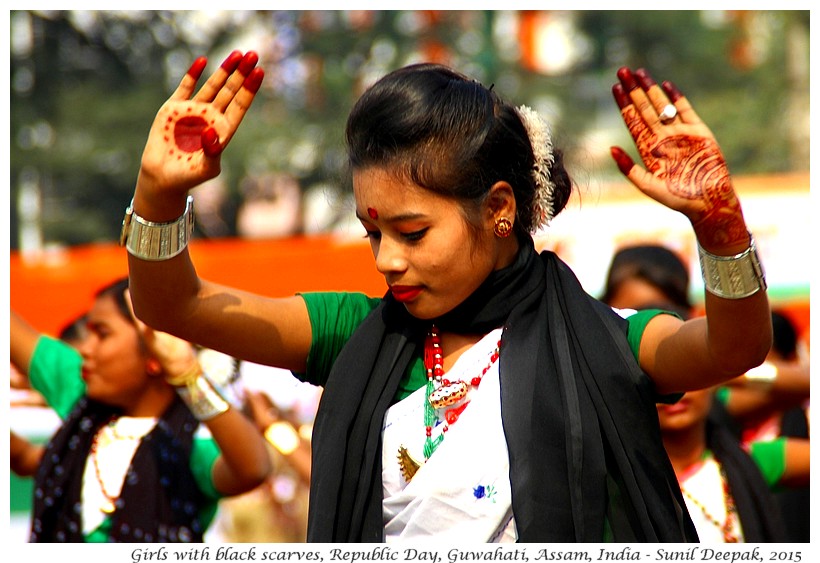 Dancing Girls with black scarves, Guwahati, Assam, India - Images by Sunil Deepak