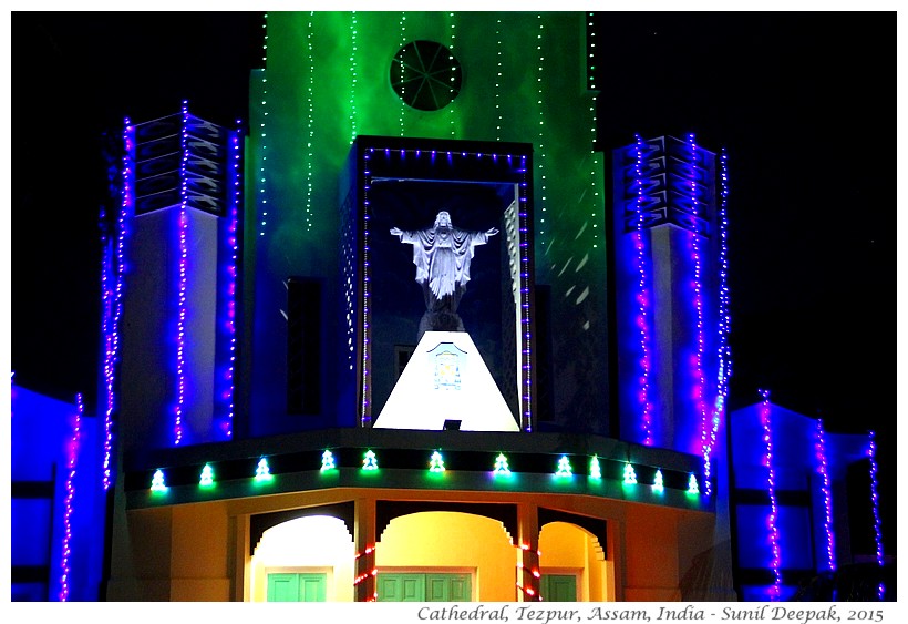 Christmas lights, cathedral, Tezpur, Assam, India - Images by Sunil Deepak, 2015