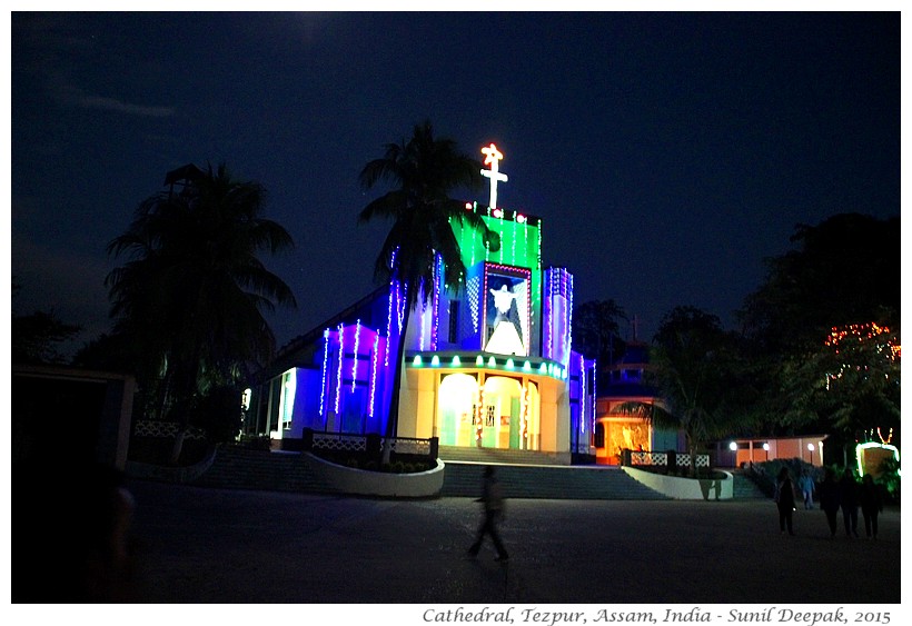 Christmas lights, cathedral, Tezpur, Assam, India - Images by Sunil Deepak, 2015