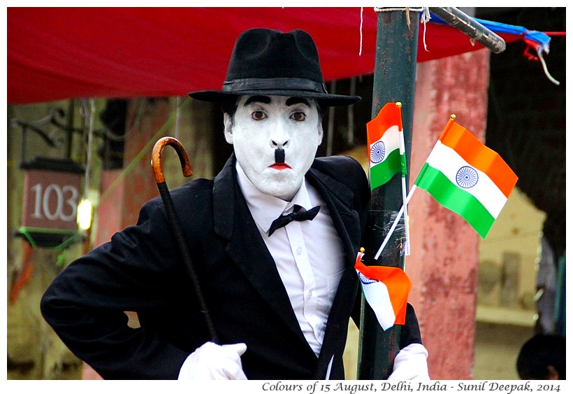 Colours of Indian flag - Charlie Chaplin - Images by Sunil Deepak