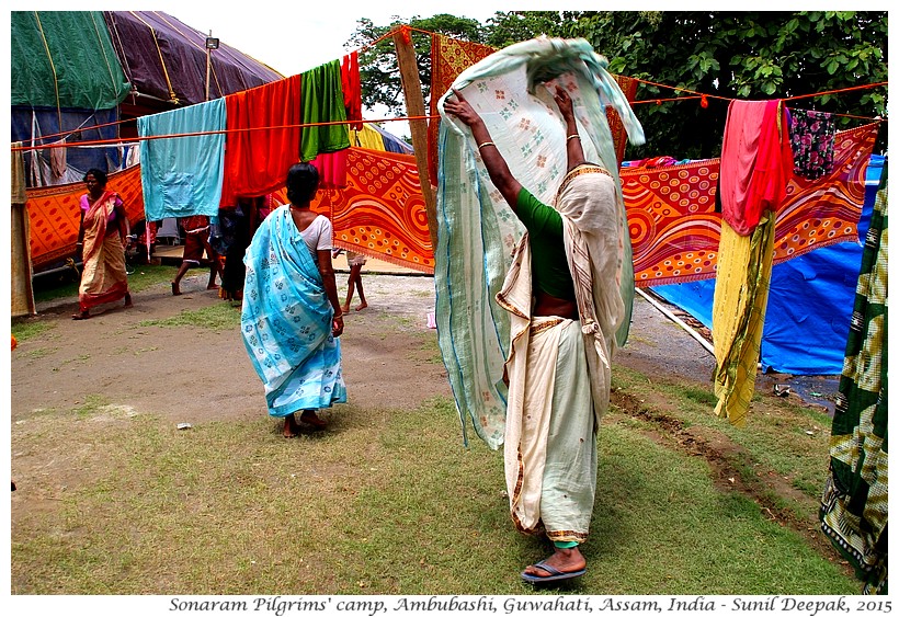 Drying sari of pilgrims at Ambubashi festival, Guwahati, Assam, India - Images by Sunil Deepak