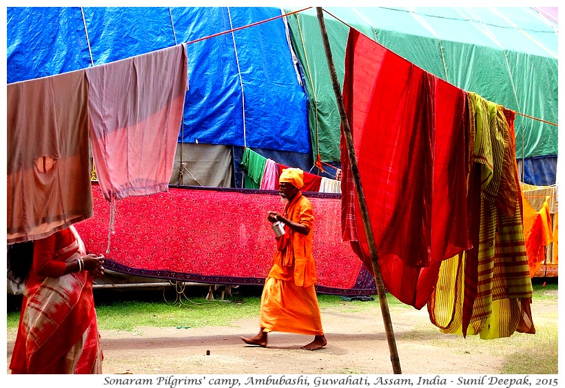 Drying sari of pilgrims at Ambubashi festival, Guwahati, Assam, India - Images by Sunil Deepak